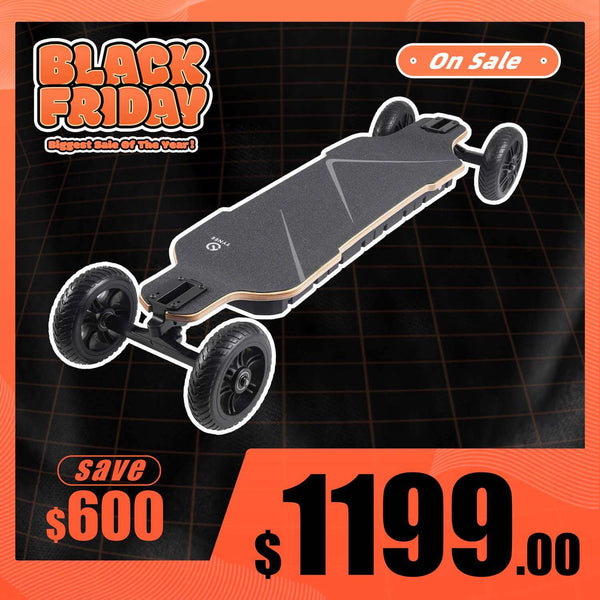 Tynee Explorer Pro Hub Motor All Terrain Off Road Electric Skateboard Black Friday Sale